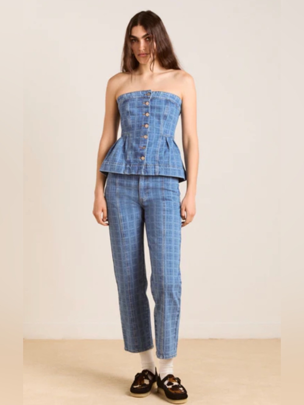 Damson Madder Eloise Bandeau Top in Blue Denim UK 14 / US 10
